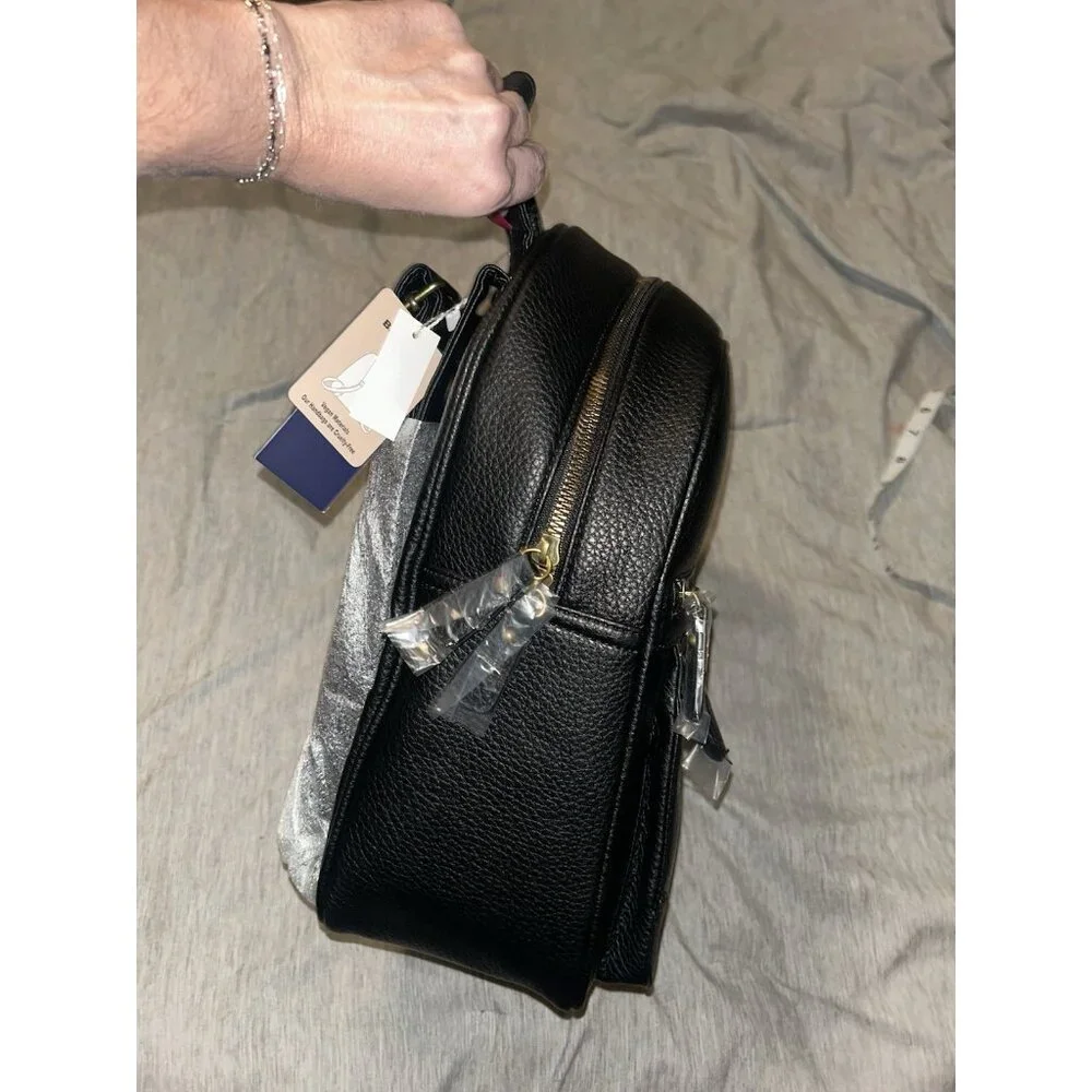 White Mountain Black Pebbled Faux Leather Casual Backpack Shoulder Bag